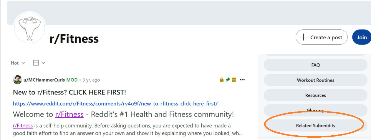 “Related Subreddits” tab