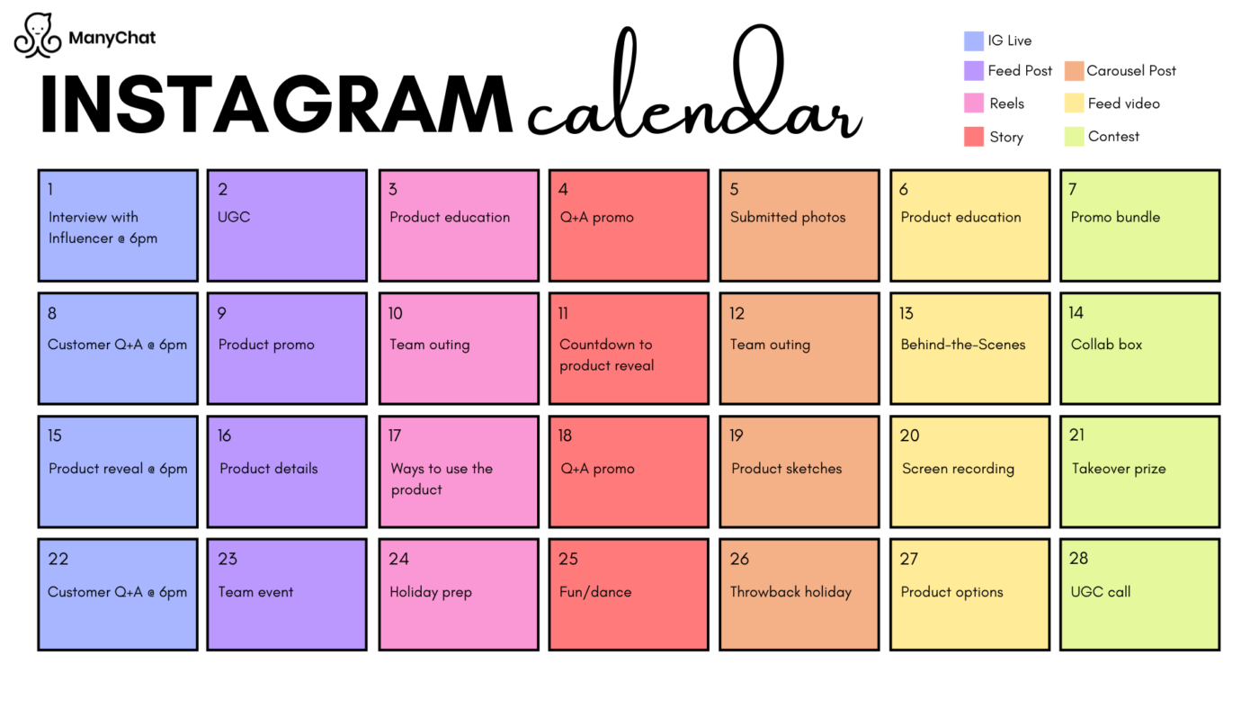 Example of a content plan calendar