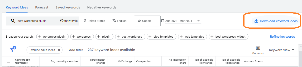 Download keyword ideas